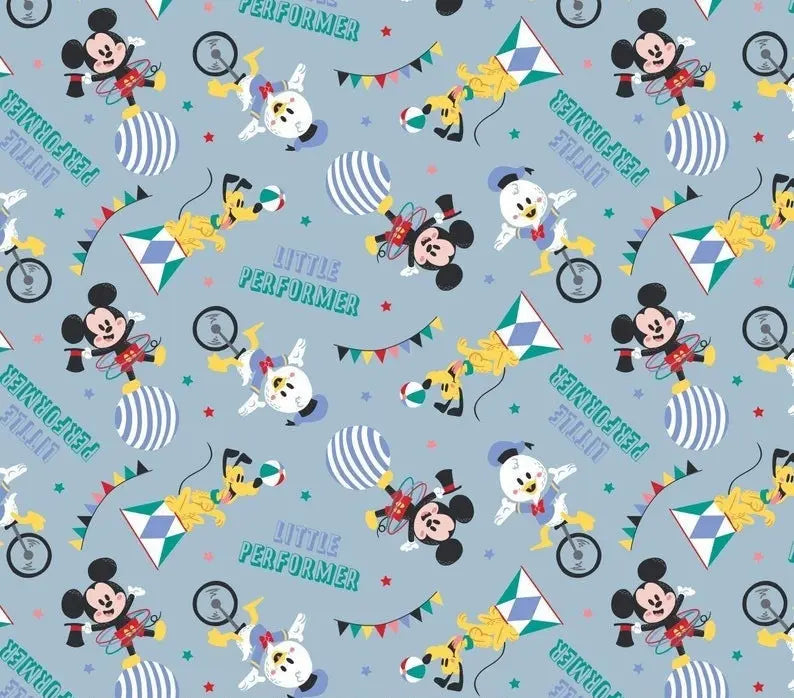 Light Blue Mickey and Friend Fabric by Camelot - Little Performer Collection - 100% Cotton - Sold by the Yard