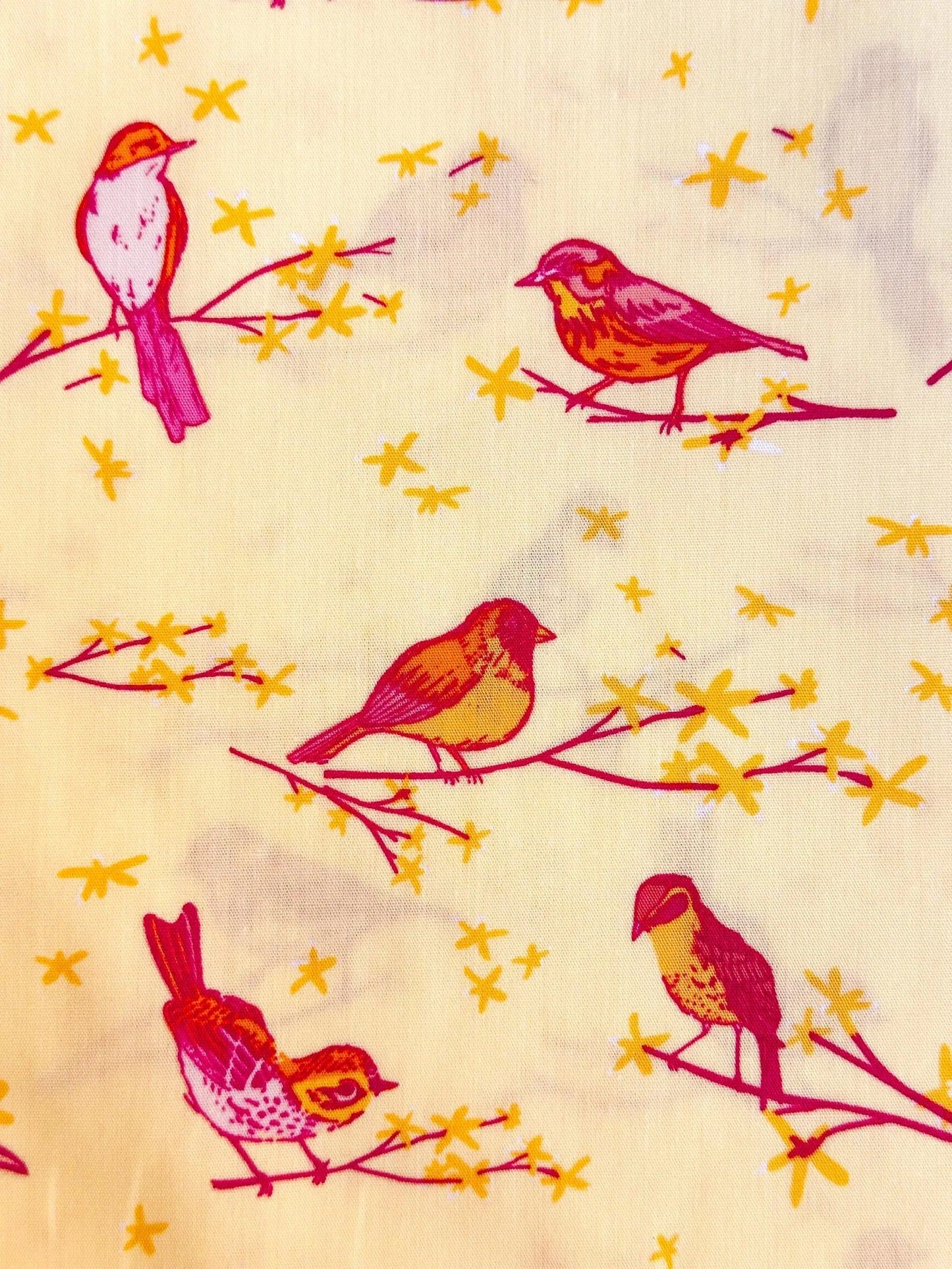The Dawn Chorus in Sunset, Marigold Collection, by Maureen Cracknell for Art Gallery Fabrics, 100% Premium Cotton Fabric