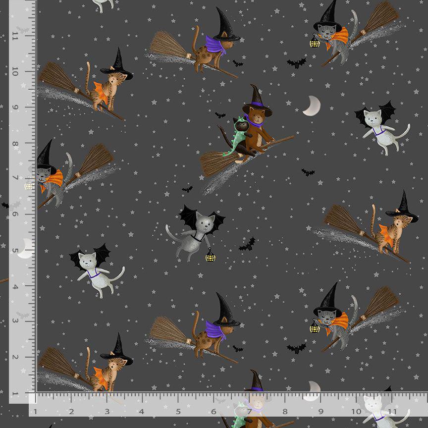 Meowgical Fabric - By Dear Stella - Purranormal Collection - Cotton By The Yard - Halloween Cat Pattern