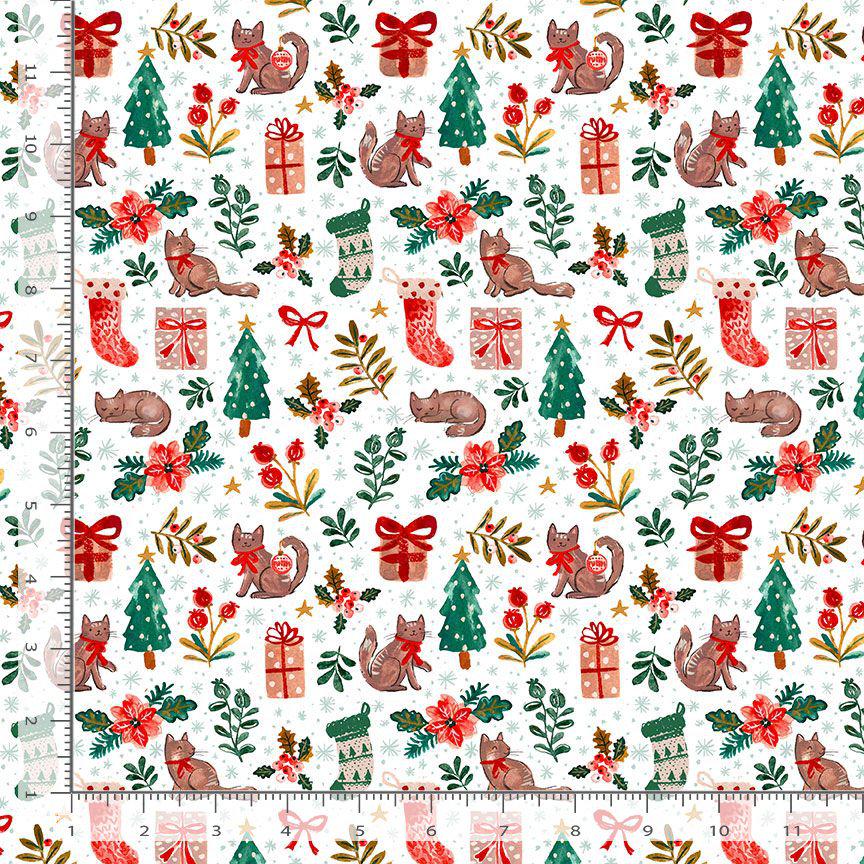 Holiday Cats Fabric - By Dear Stella - Baby, It's Cold Outside Collection - Cotton By The Yard - Winter Animal Pattern