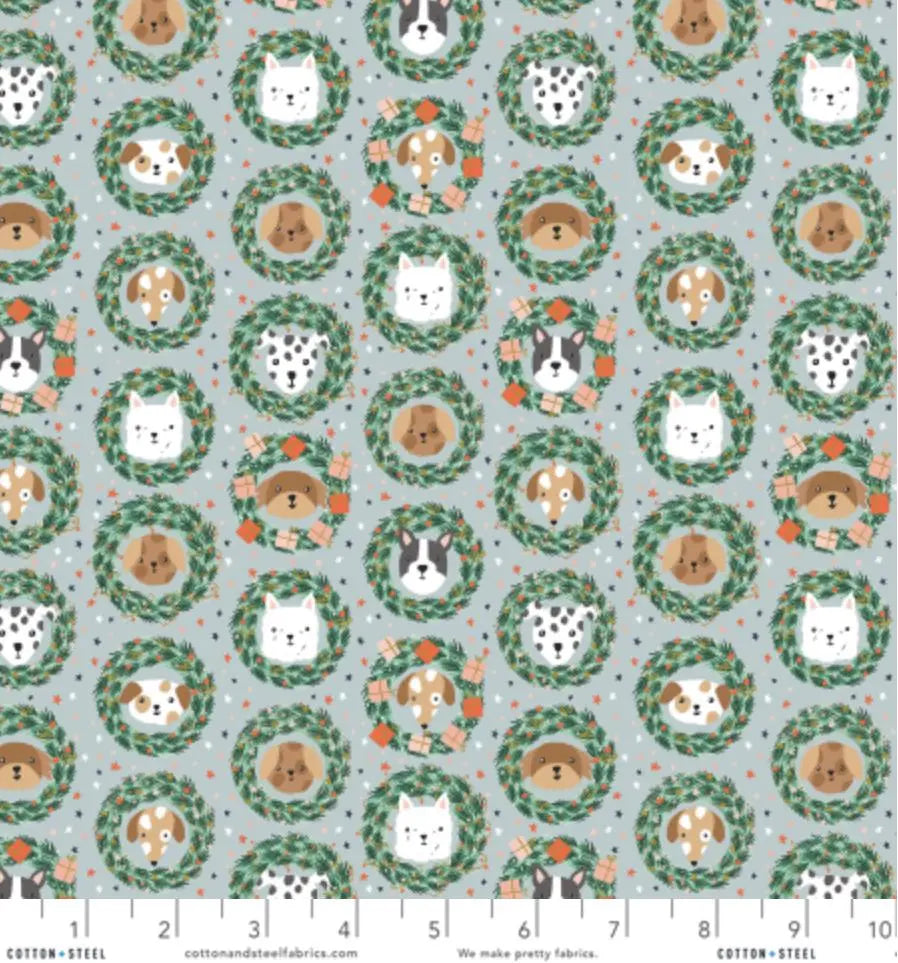 Bark And Bough – Sky Metallic Fabric by Dominika Godette – Merry Pawmas Collection – Christmas Cotton Fabric by the Yard