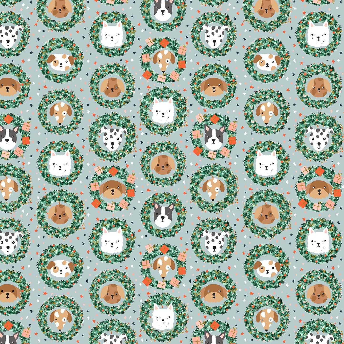 Bark And Bough – Sky Metallic Fabric by Dominika Godette – Merry Pawmas Collection – Christmas Cotton Fabric by the Yard