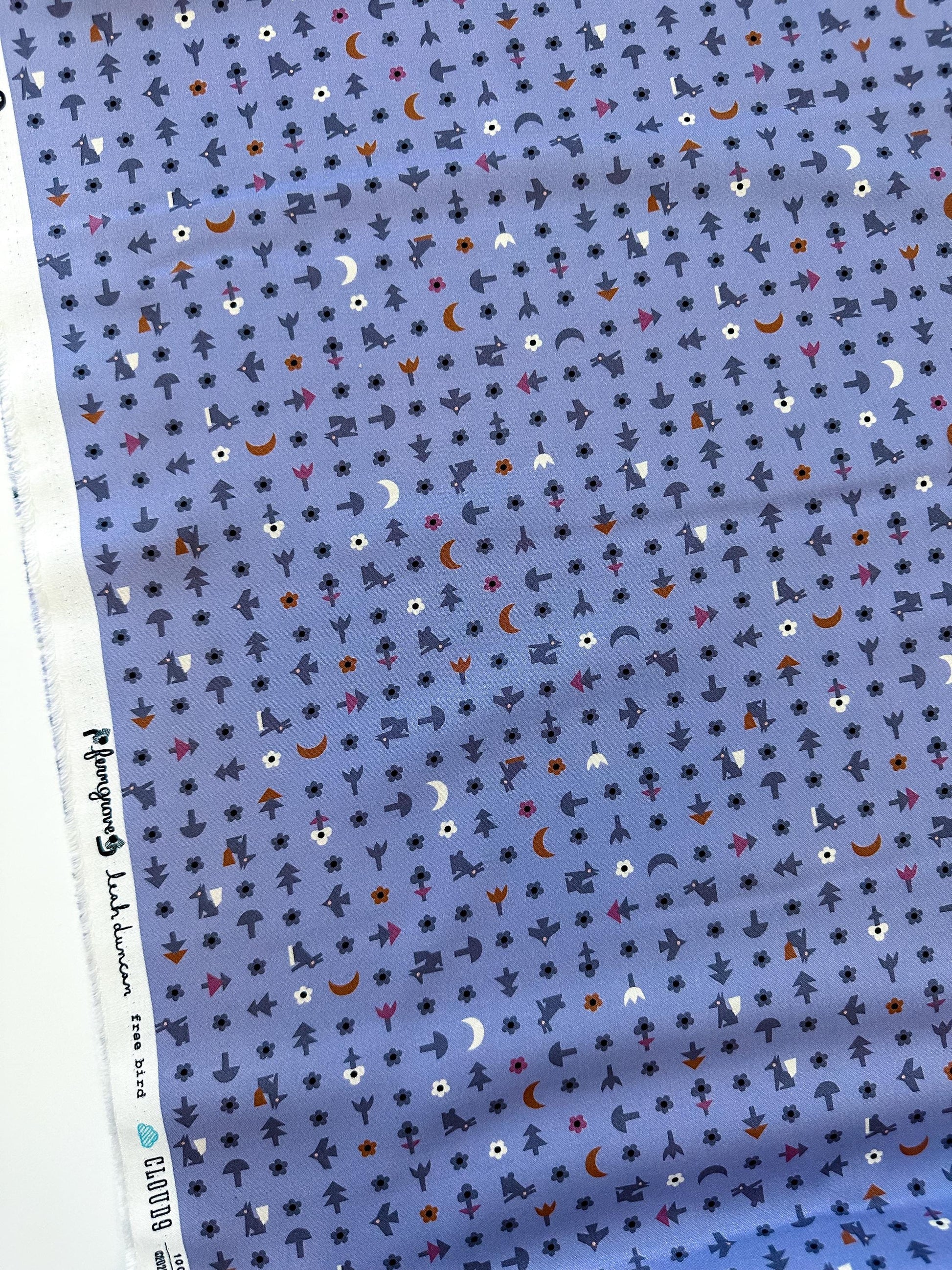 Free Bird | Blue, Fabric by the Yard, 100% Organic Cotton, By Leah Duncan for Cloud9 Fabrics, Fern Grove Collection