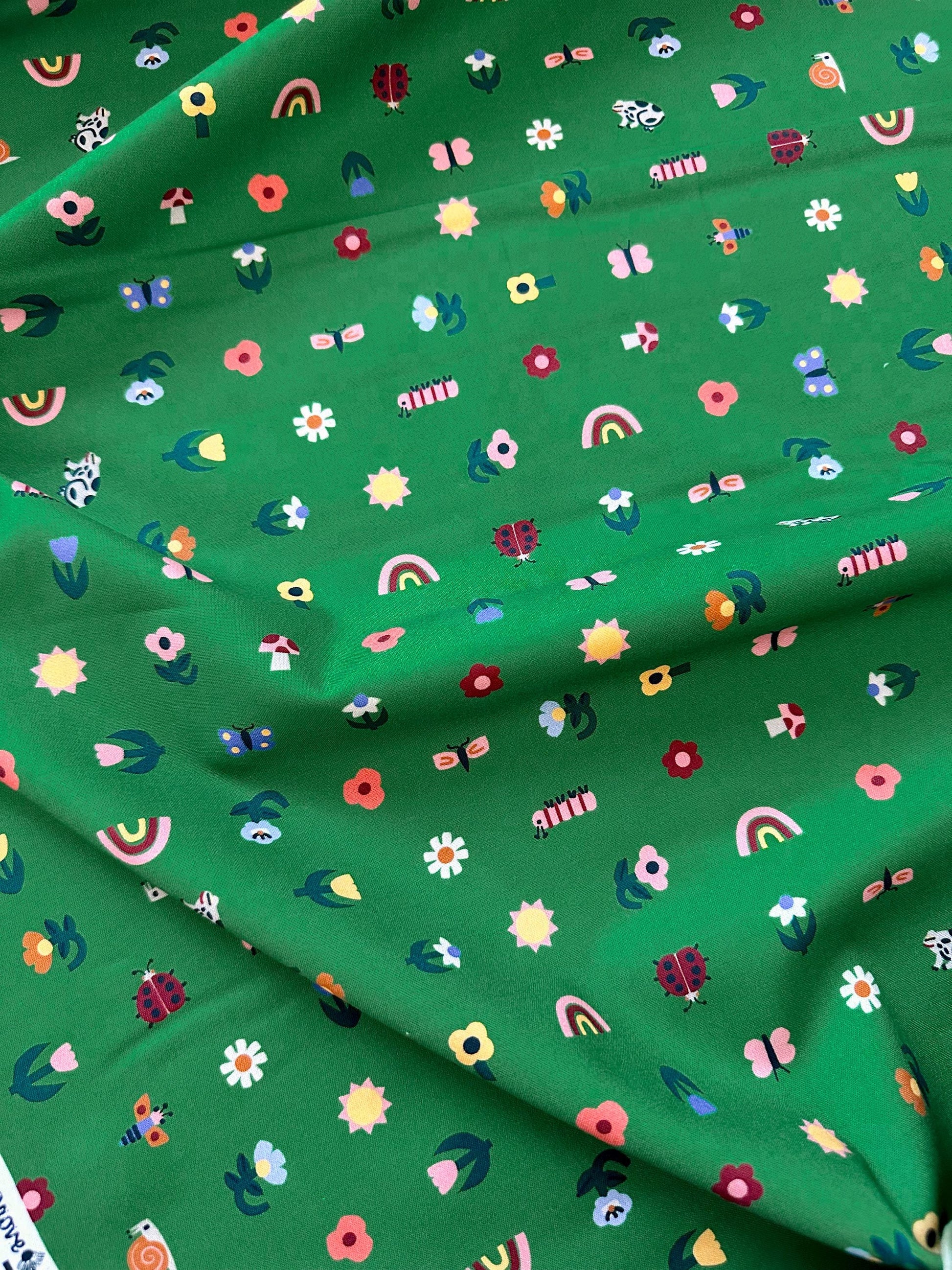 Tulip Creatures, Fabric by the Yard, 100% Organic Cotton, By Leah Duncan for Cloud9 Fabrics, Fern Grove Collection, Floral Print