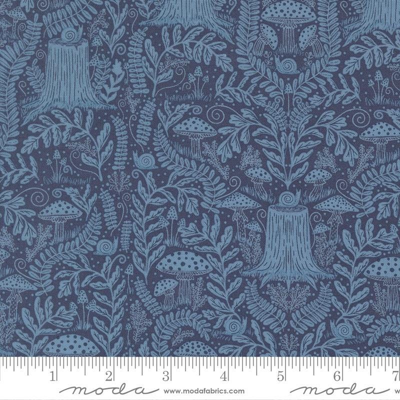 Mushroom Landscape and Nature Dark Blue – Night Owl Collection by Gingiber for Moda Fabrics | 100% Cotton Quilting Fabric, Sold by the Yard