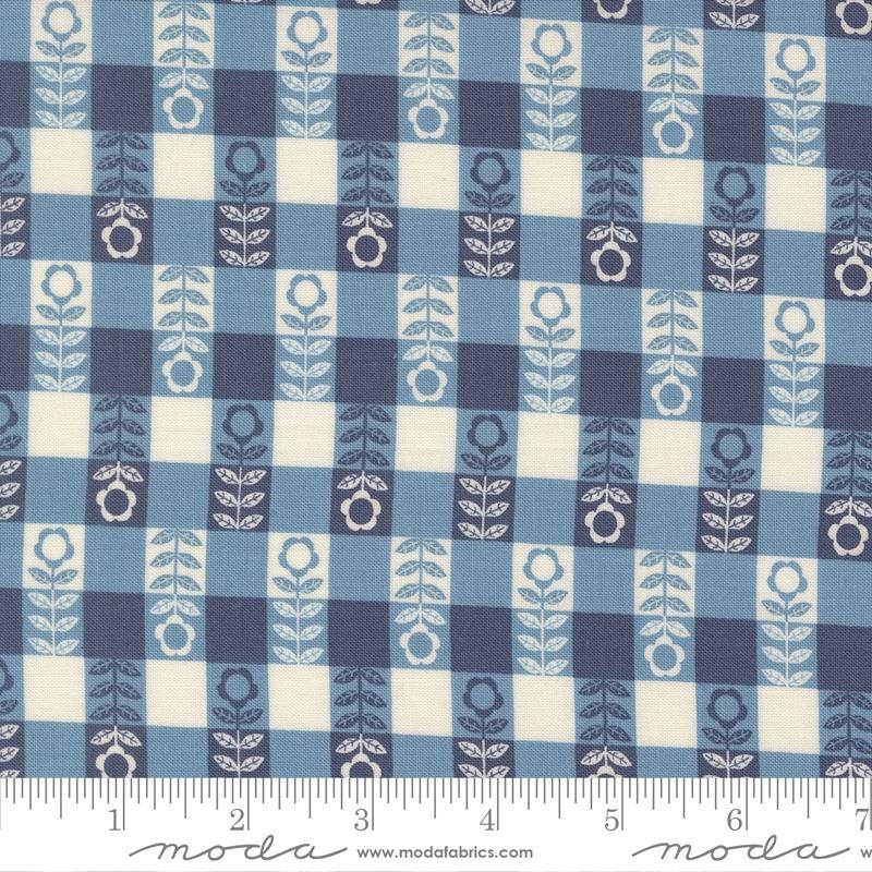 Flower Plaid Checks and Plaids Dark Blue – Night Owl Collection by Gingiber for Moda Fabrics | 100% Cotton Quilting Fabric, Sold by the Yard