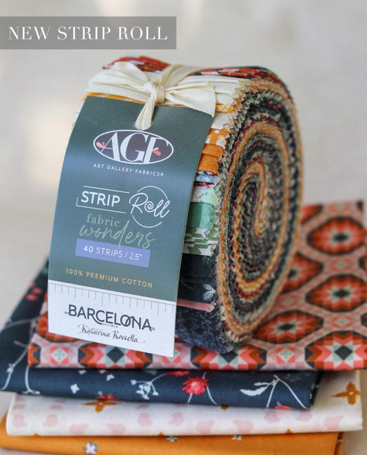 Barcelona Strips Roll – 40 Precut 2.5" Strips | Jelly Roll designed by Katarina Roccella for AGF – 100% Premium Cotton Quilting Fabric