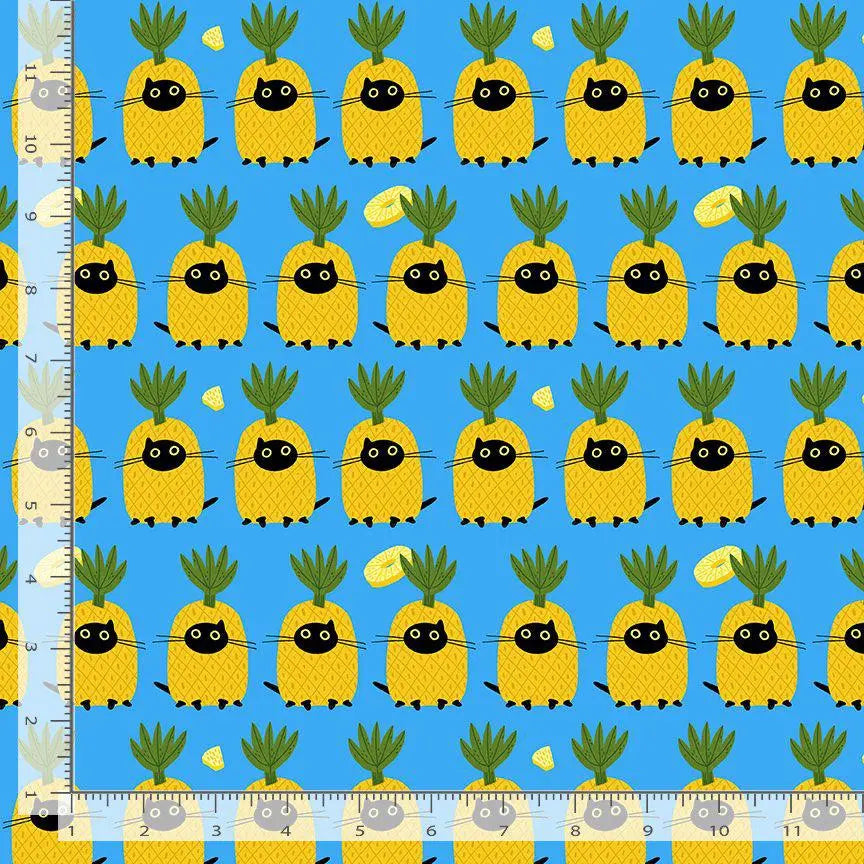 Pawnapples | 100% Cotton Fabric | Designed by Leezaworks for Dear Stella, Black Cats and Pineapples