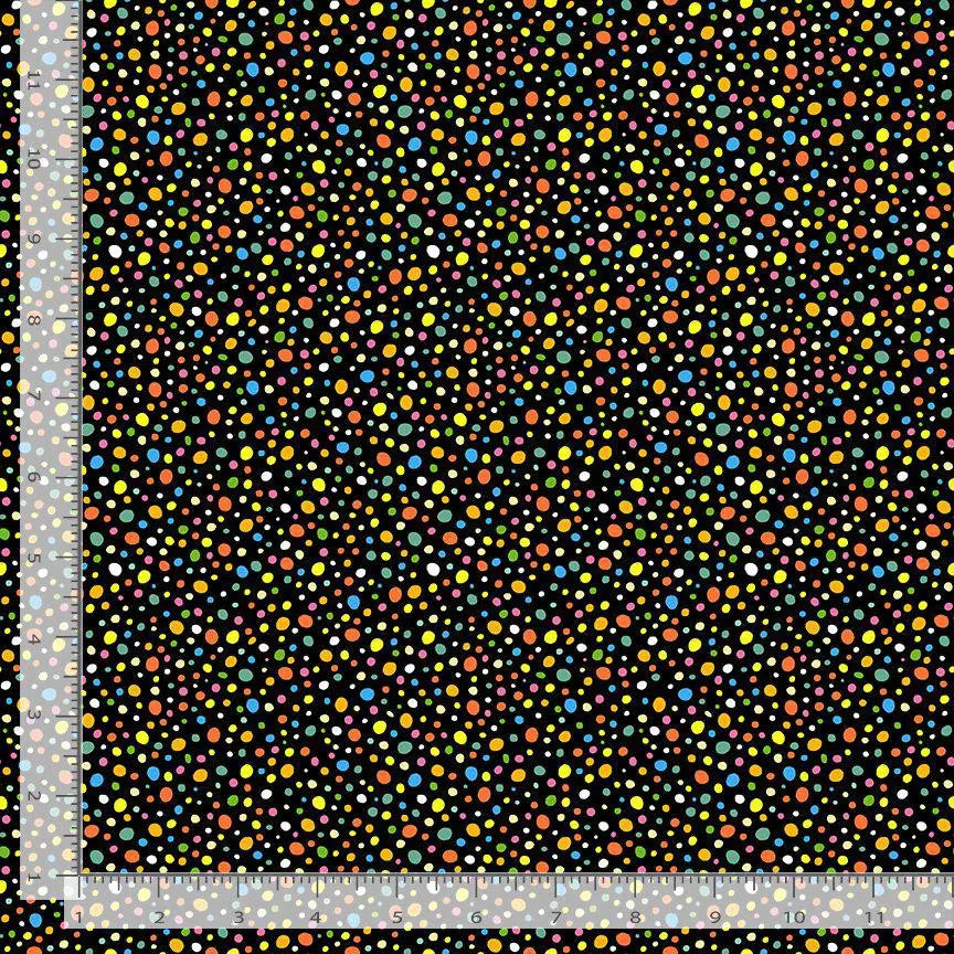 Tropical Beans In Black | 100% Cotton Fabric | Designed by Leezaworks for Dear Stella, Colorful Dots In Black Backdrop