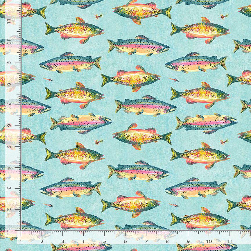 Trout – Light Blue | Kerstin Stock for Dear Stella | 100% Cotton Fabric | STELLA-DKS3334 | 44/45” Cotton | Yard, Half Yard, Quarter Yard