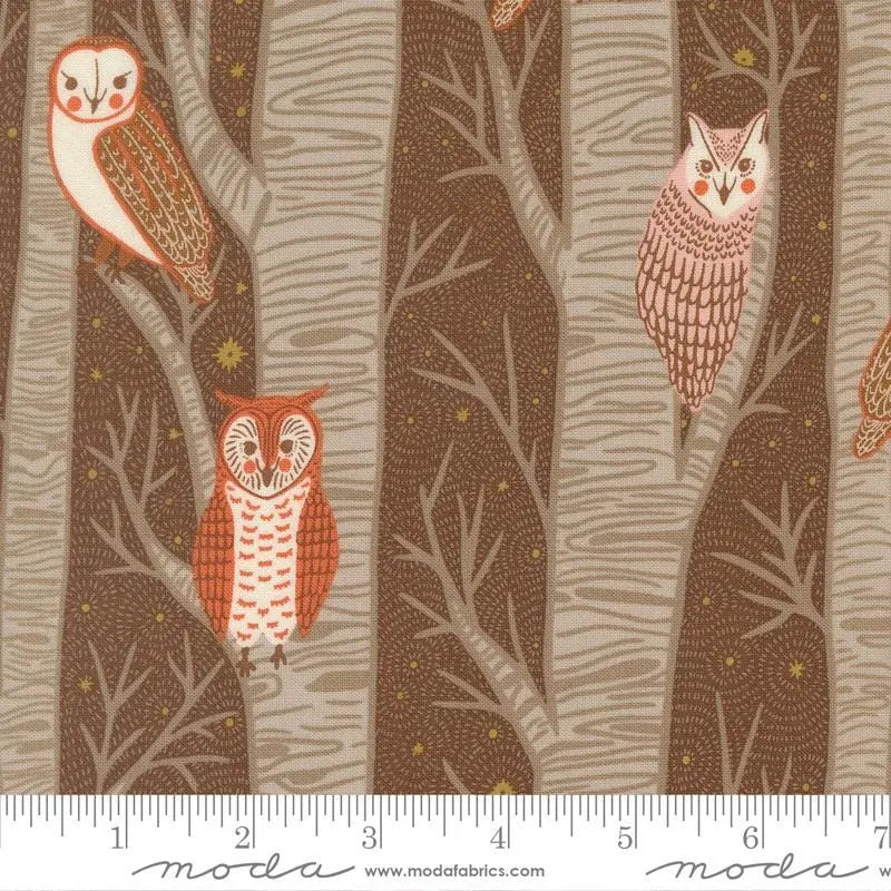 Night Owl Novelty Owls Trees (Cocoa) – Night Owl Collection by Gingiber for Moda Fabrics | 100% Cotton Quilting Fabric, Sold by the Yard
