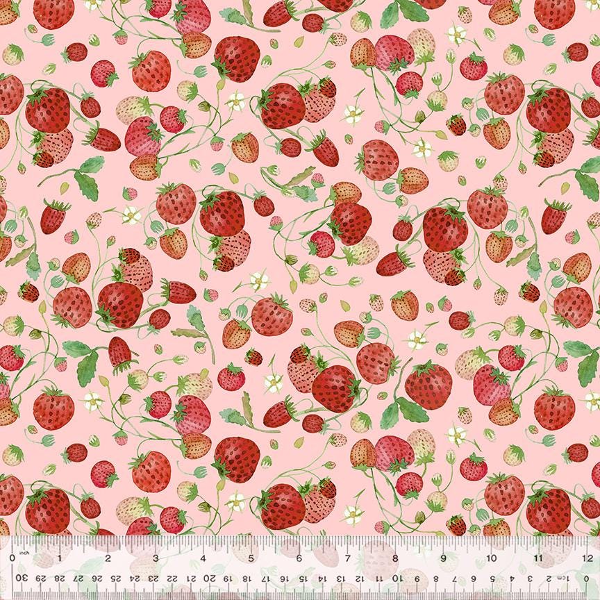Strawberries Fabric by Betsy Olmsted 54772D-6 Pink Cotton by the Yard Windham Fabrics