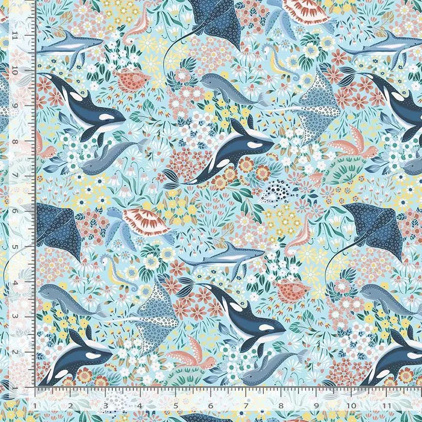 Vitamin Sea Fabric β Floral | Wanderlust by Dear Stella | Ocean Animals Cotton Quilting Fabric