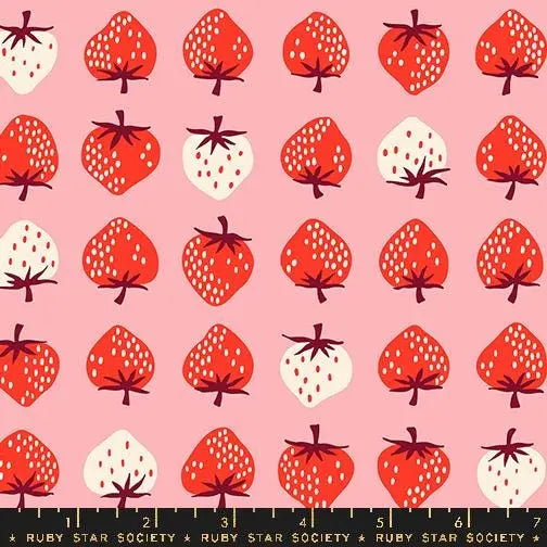 Strawberry Novelty Fabric In Pink – Retro Kitsch Print, Ruby Star Society Strawberry Balmy RS3084 13 Ruby Star#1