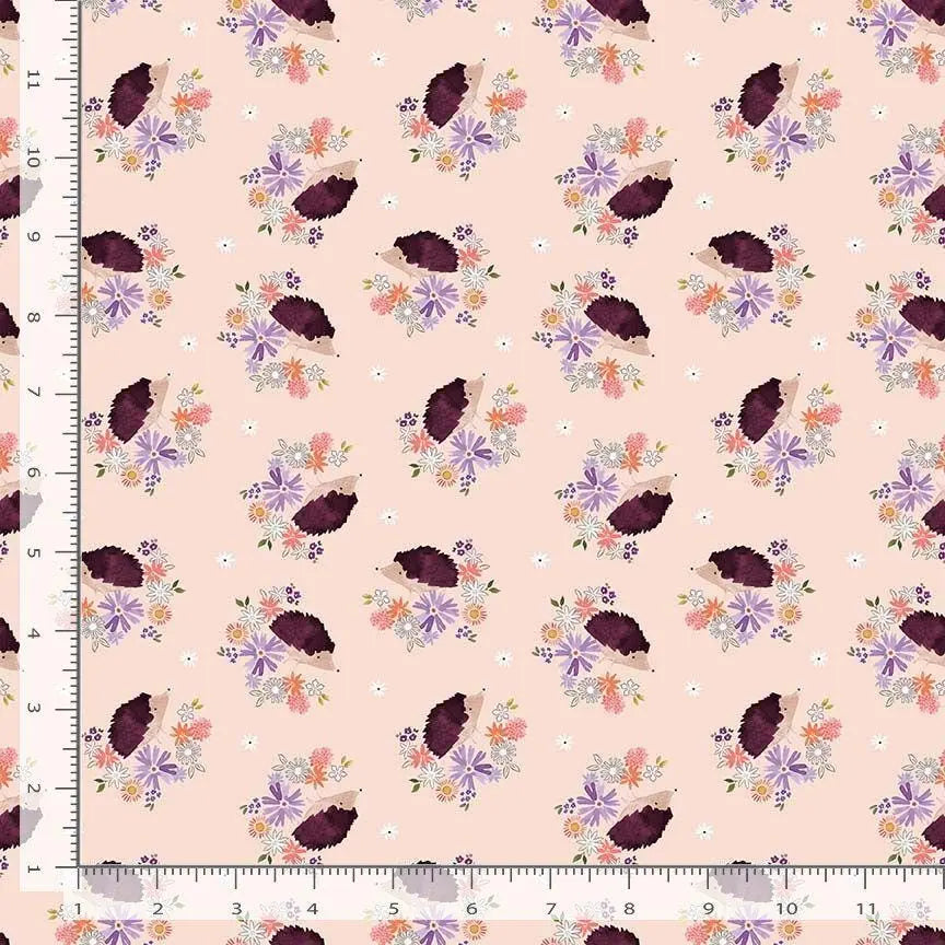 Hedgehogs Floral Fabric – Floral Forest by Fay Nye for Dear Stella | Bellini Pink Cotton Fabric