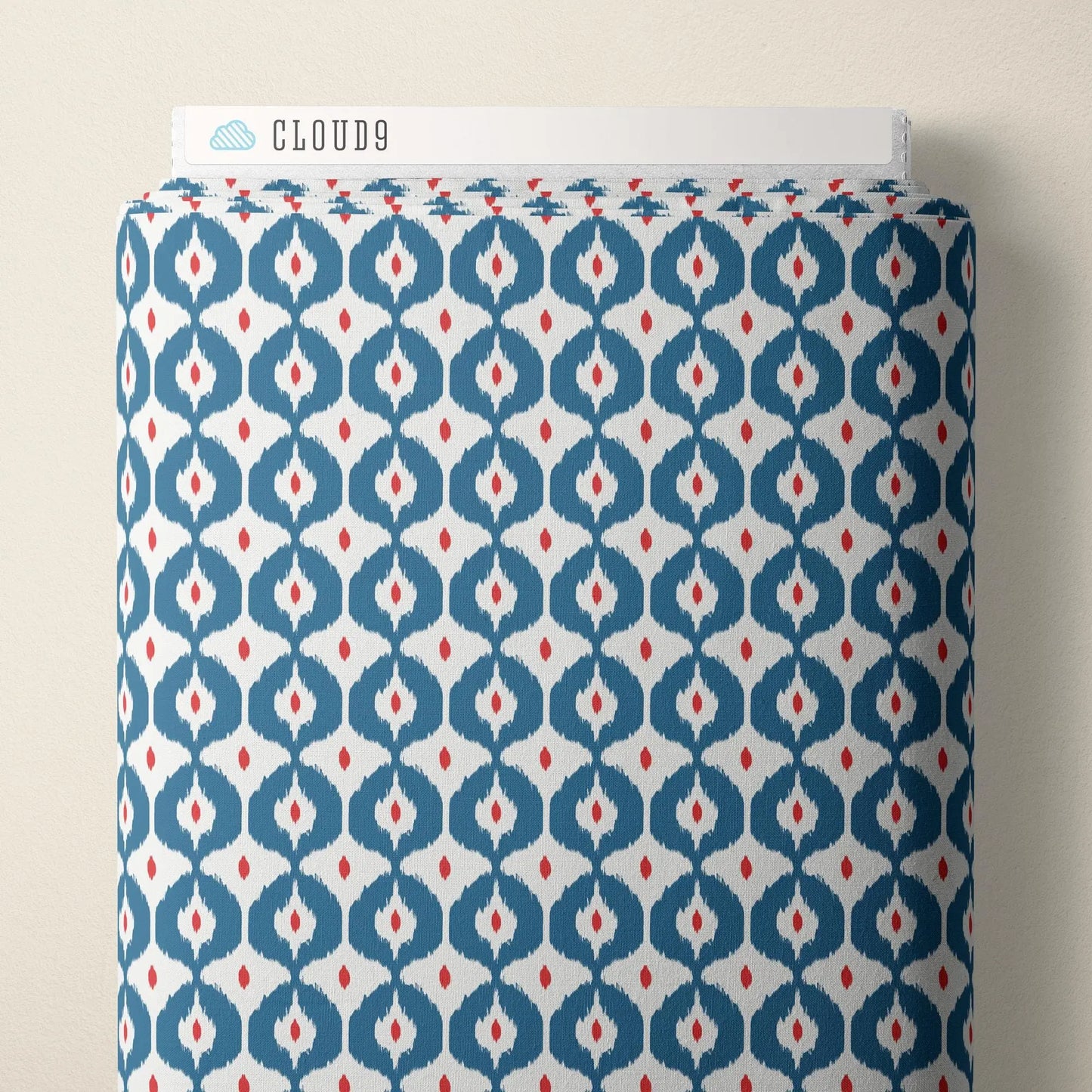 Bazaar Red Blue Fabric by the Yard | Cloud9 Organic Cotton Quilt Fabric | Modern Geometric Ikat Print 44/45"