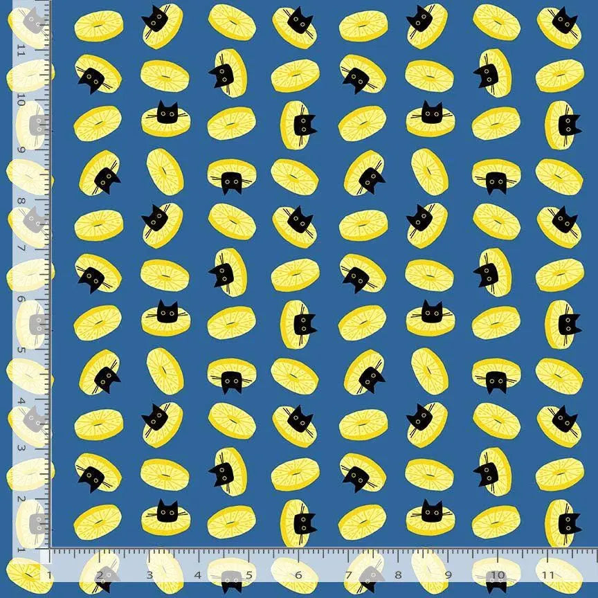 Pawnapple Slices Regatta Cotton Fabric | Dear Stella Cat Fabric | Pineapple Print Quilt Fabric | Blue Background Fabric | LEEZAWORKS