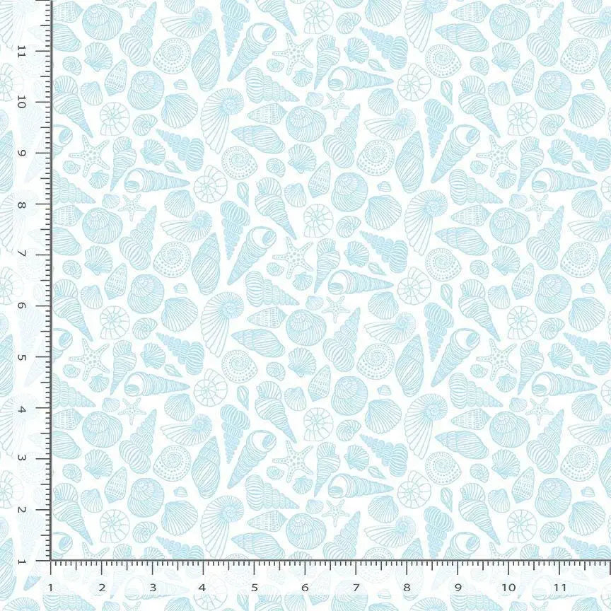Dear Stella Shell Yeah Fabric White | Wanderlust Collection | Coastal Seashell Cotton Quilt Fabric by the Yard | Beach Ocean Fabric