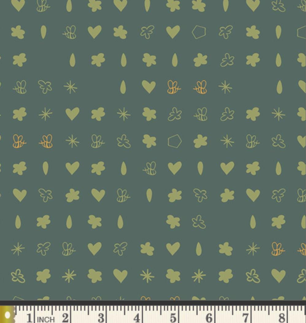 Greenhouse Garden Fabric Sage Bee Print | Summer Homestead by Sewcial Bee Collective | Art Gallery Fabrics Floral Bee Cotton Fabric