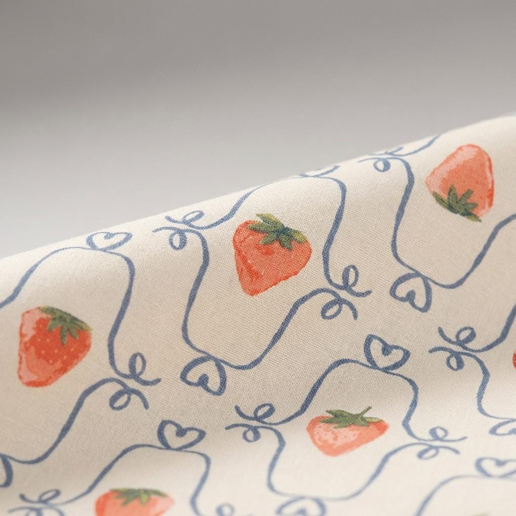 Berry Blossom Fabric Strawberry Floral Blue Lattice | Summer Homestead by Sewcial Bee Collective | Art Gallery Fabrics Cotton Fabric