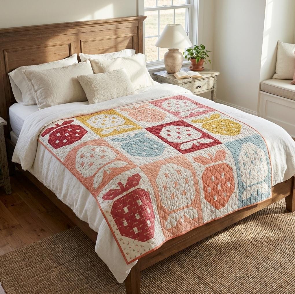 Summerberry Quilt Kit, Summer Homestead Quilt Top Kit, Strawberry Quilt Kit, Art Gallery Fabrics Sewcial Bee Collective, Beginner Quilt Kit