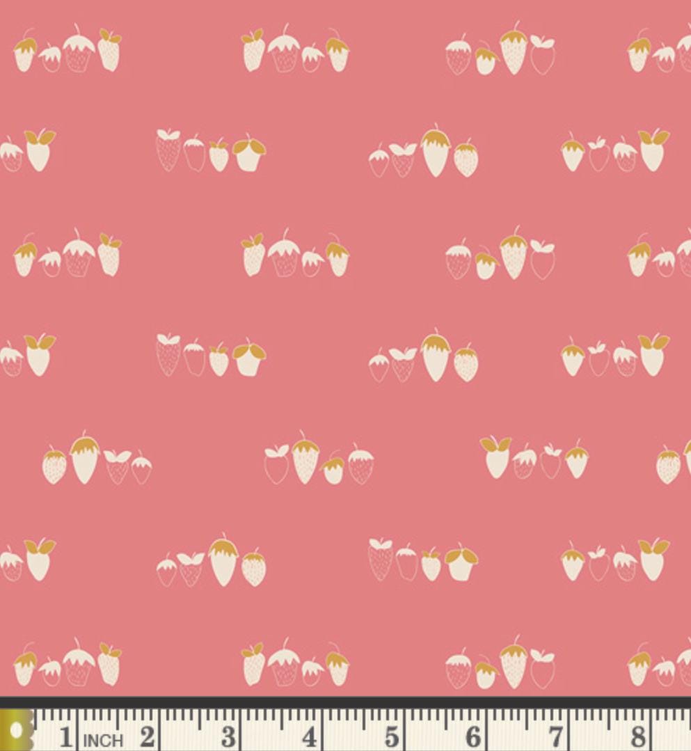 Farm Fresh Strawberry Fabric Pink Fruit Print | Summer Homestead by Sewcial Bee Collective | Art Gallery Fabrics Cotton Fabric