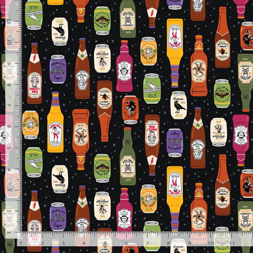 Witches Brew Fabric by Dear Stella | Pick Your Poison Halloween Cotton Fabric | Spooky Potion Bottle Fabric | STELLA D3502 MIDNIGHT