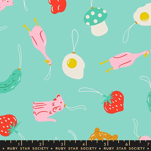 Merry Happy Frost Fabric by Kimberly Kight for Ruby Star Society | Aqua Find the Pickle Christmas Fabric | Novelty Holiday Quilting Cotton