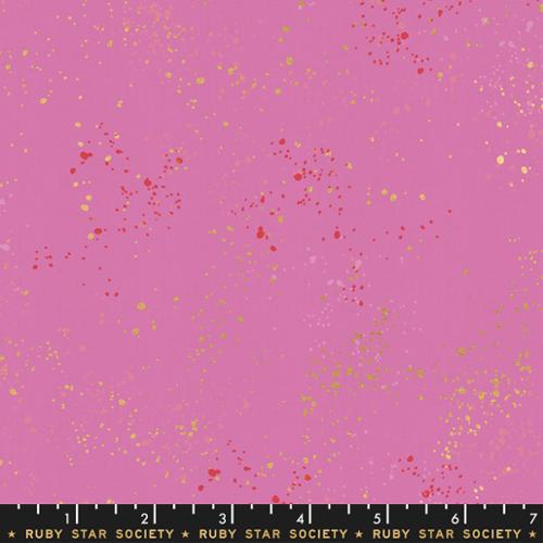 Speckled Metallic Daisy RS5027-41M Fabric by the Yard | Ruby Star Society Speckled Metallic | Bright Pink Gold Metallic Blender Fabric