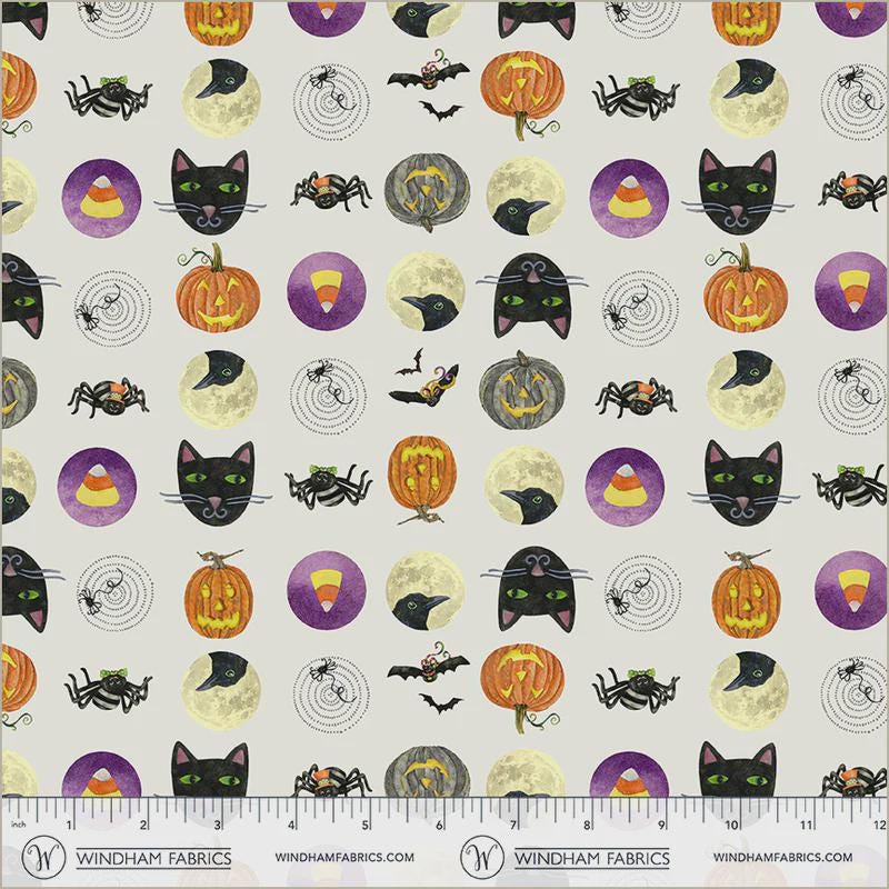 Midnight Hollow Trick or Treat Moonlight Fabric by Jennifer Lambein for Windham Fabrics | Halloween Cotton Fabric