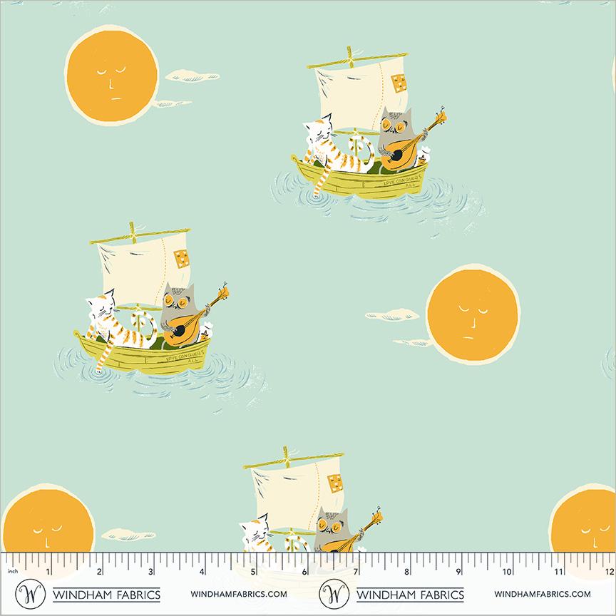 Owl and the Pussycat | Heather Ross Favorites | Windham Fabrics Cotton | Cat & Owl Storybook Fabric | Nursery Quilt Fabric