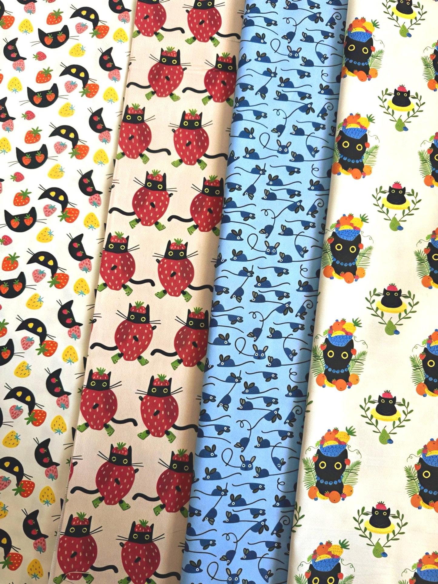 Strawberry Cat Picnic Bundle | Leezaworks Fabric Bundle | Dear Stella Berry Nice Collection | Cat Fabric Bundle | Fat Quarter or Half Yard