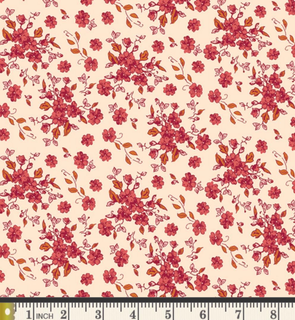 Bramble Blossoms Fabric, The Orchard by Maureen Cracknell, Art Gallery Fabrics, Red Floral Fall Quilting Cotton, ORC-34704