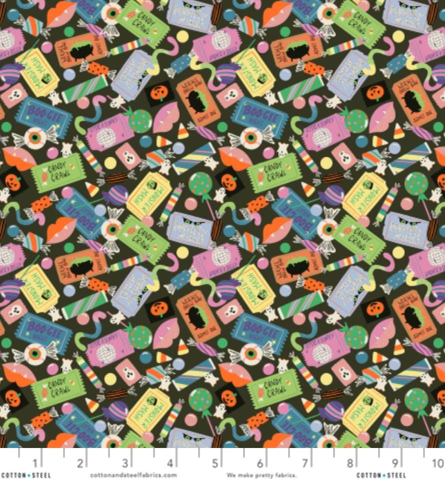 Monster Block Party Fabric by Meadow Street for Cotton + Steel | Admit One Bone Appetit MA102-BA3 | Halloween Candy Cotton