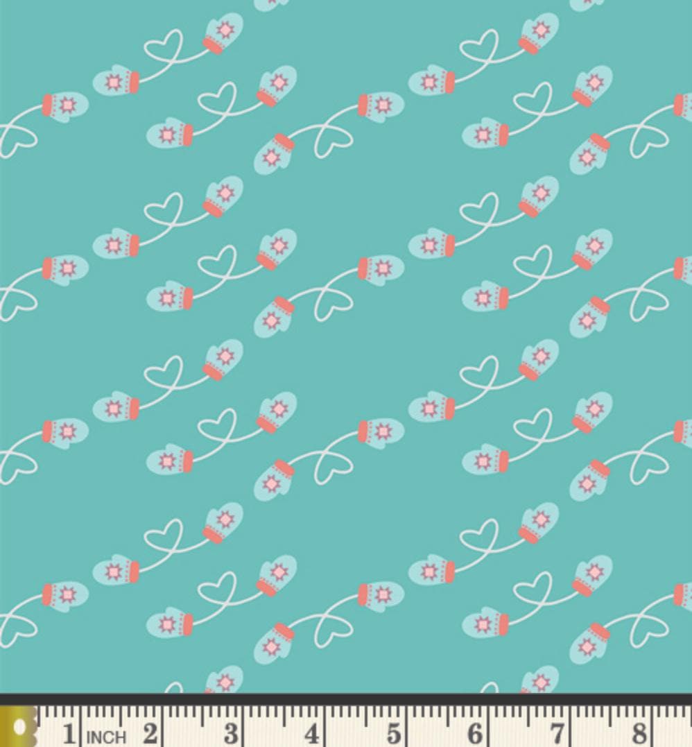 Mitten Smitten Fabric | Frost & Fir by Sewcial Bee Collective | Teal Winter Mitten Cotton | Art Gallery Fabrics SBC-FF-3114