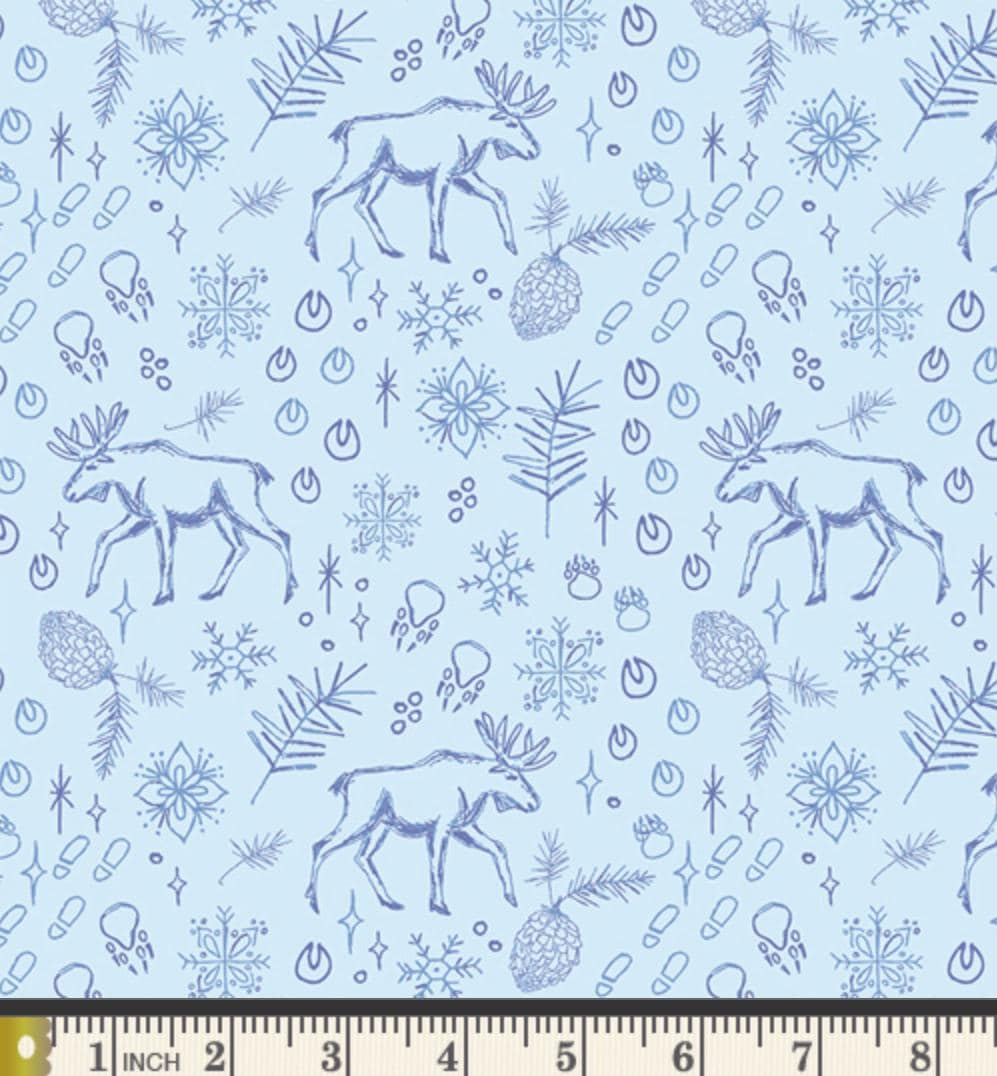 Tundra Trails Fabric | Frost & Fir by Sewcial Bee Collective | Blue Reindeer Winter Cotton | Art Gallery Fabrics SBC-FF-3123