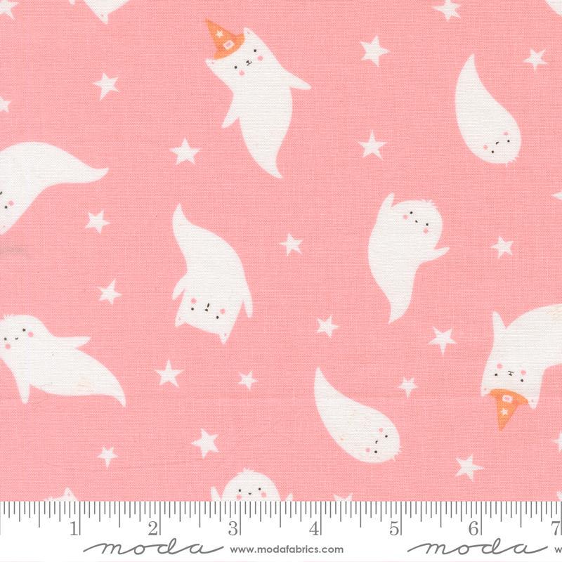 Purrs and Boos Pink Cat Ghost Fabric, Elena Amo Moda 39061 13, Pink Halloween Ghosts Cotton Quilt Fabric