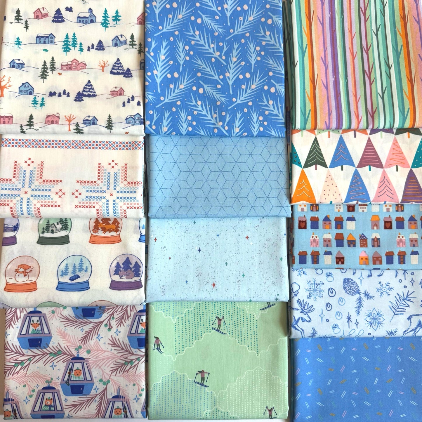Snowbound Village Fabric Bundle, Frost & Fir, 13 Piece Fat Quarter or Half Yard Set, Sewcial Bee Collective, Art Gallery Fabrics