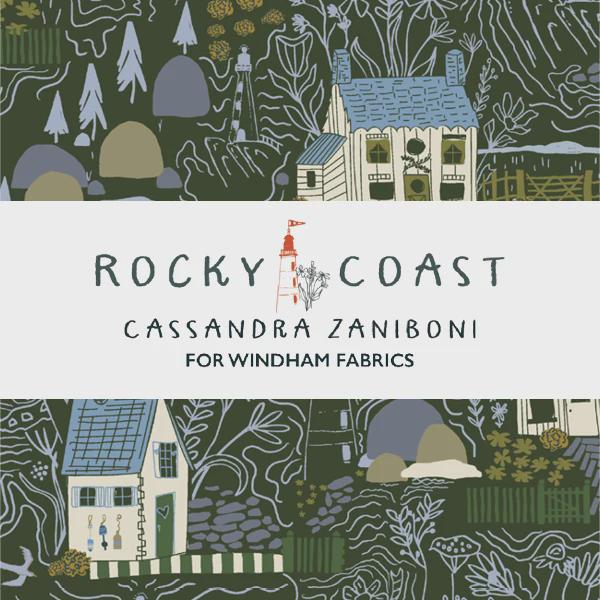 Seaweed Fabric Blue Green, Tidelands Lake Rocky Coast, Coastal Botanical Cotton, Cassandra Zaniboni Windham 55400-7