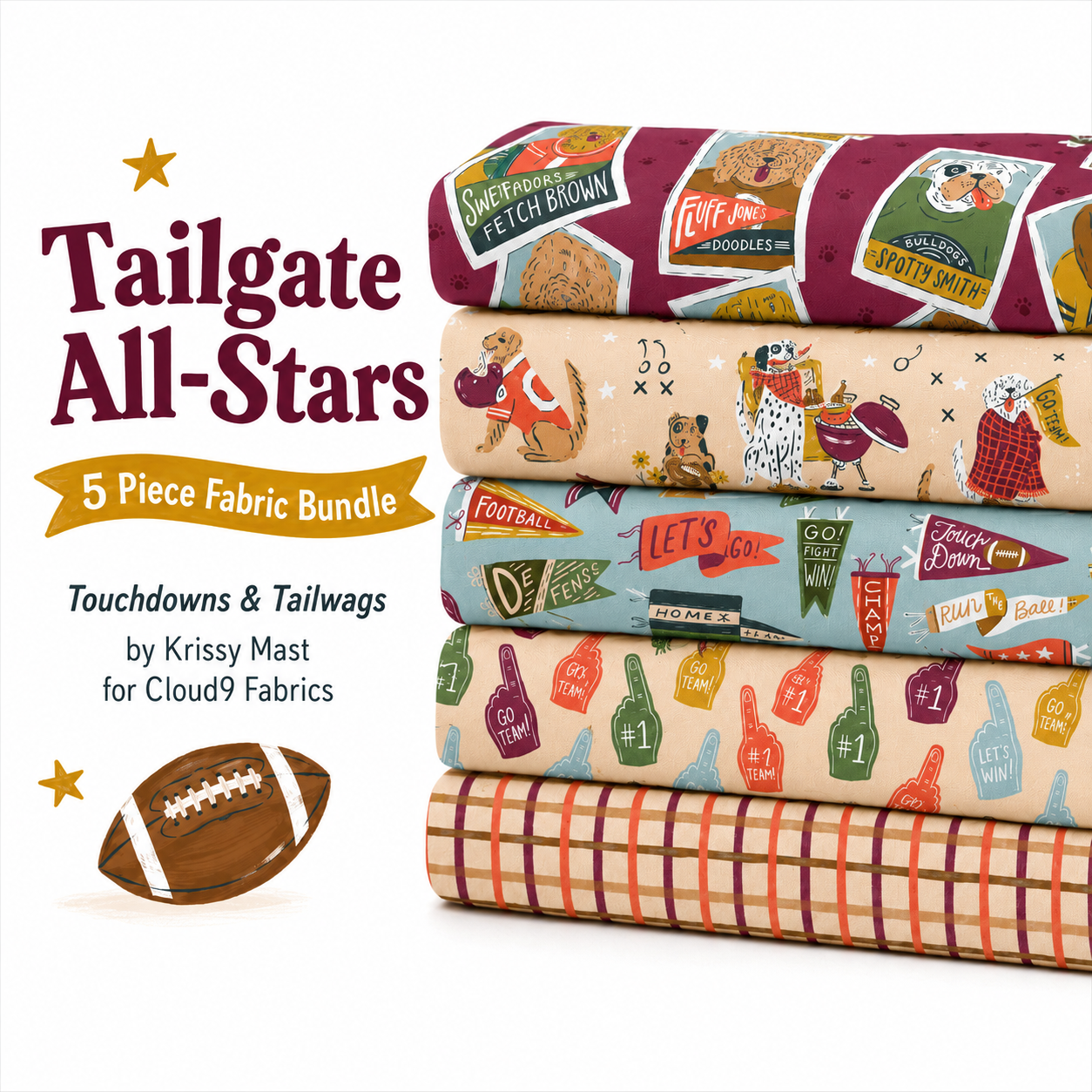 Tailgate All-Stars Fabric Bundle |  5 Pieces