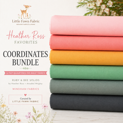 Heather Ross Coordinates Bundle | Ruby and Bee Solids | 6 Fat Quarters or Half Yards