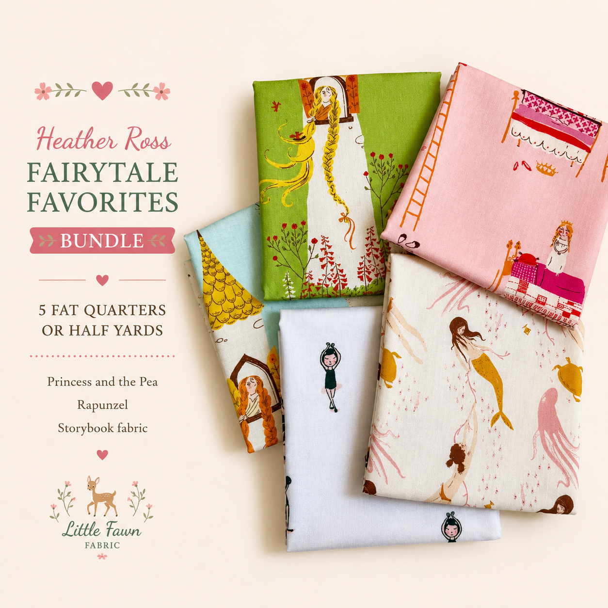 Heather Ross Fairytale Favorites Bundle | 5 Fat Quarters or Half Yards