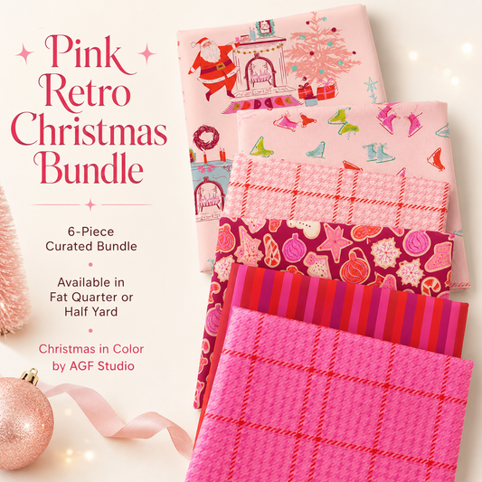 Pink Retro Christmas Bundle, 6 Piece Holiday Fabric Bundle