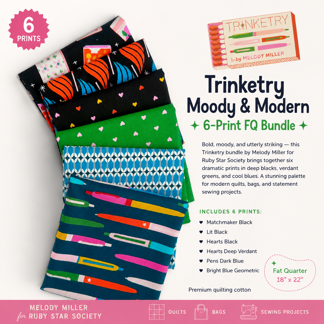 Trinketry Into the Dark 6-Print FQ Bundle | Ruby Star Society