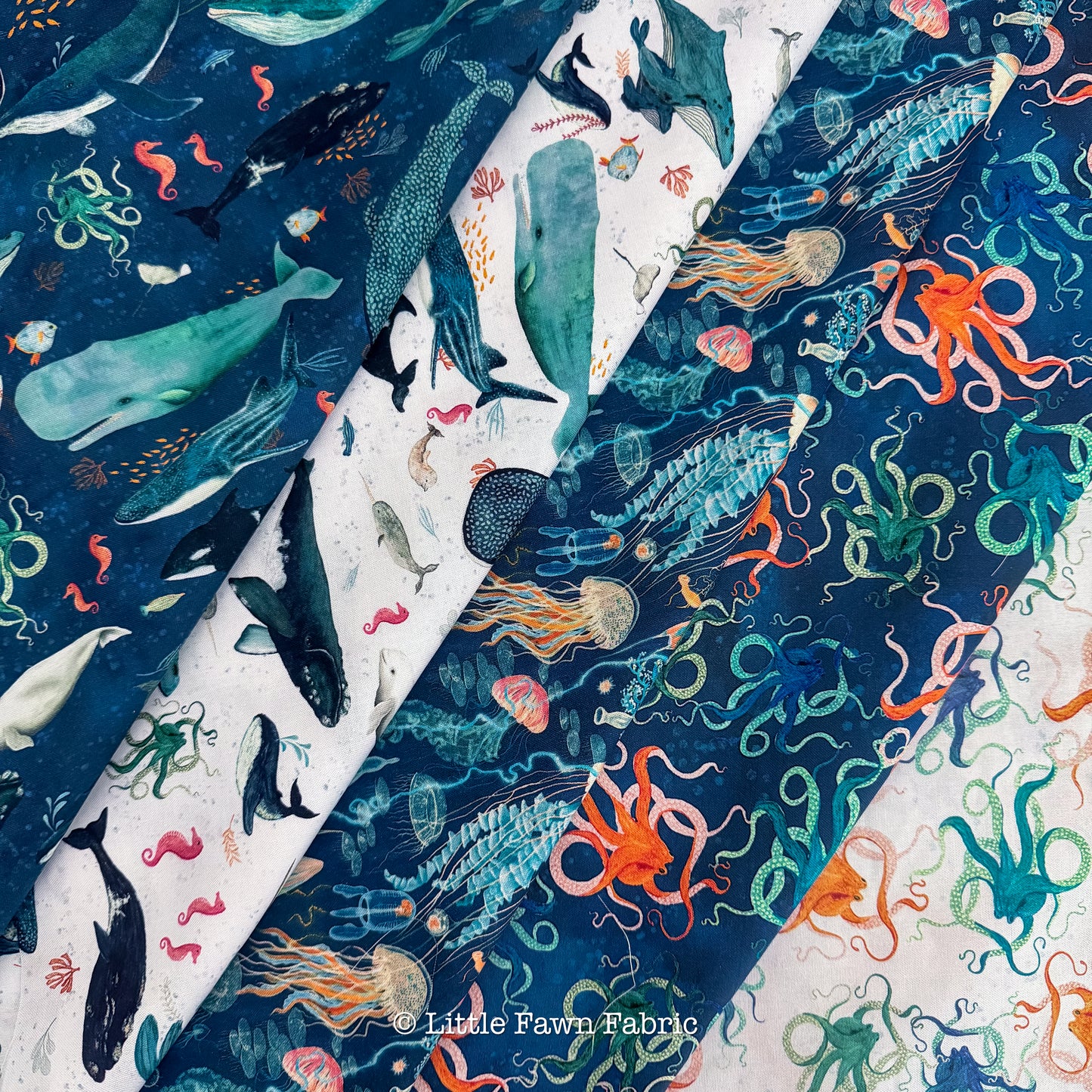 Deep Blue Fabric Bundle, 5-piece Fat Quarter or Half Yard Bundle