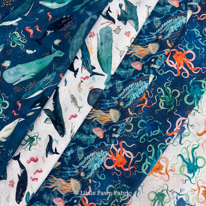 Deep Blue Fabric Bundle, 5-piece Fat Quarter or Half Yard Bundle