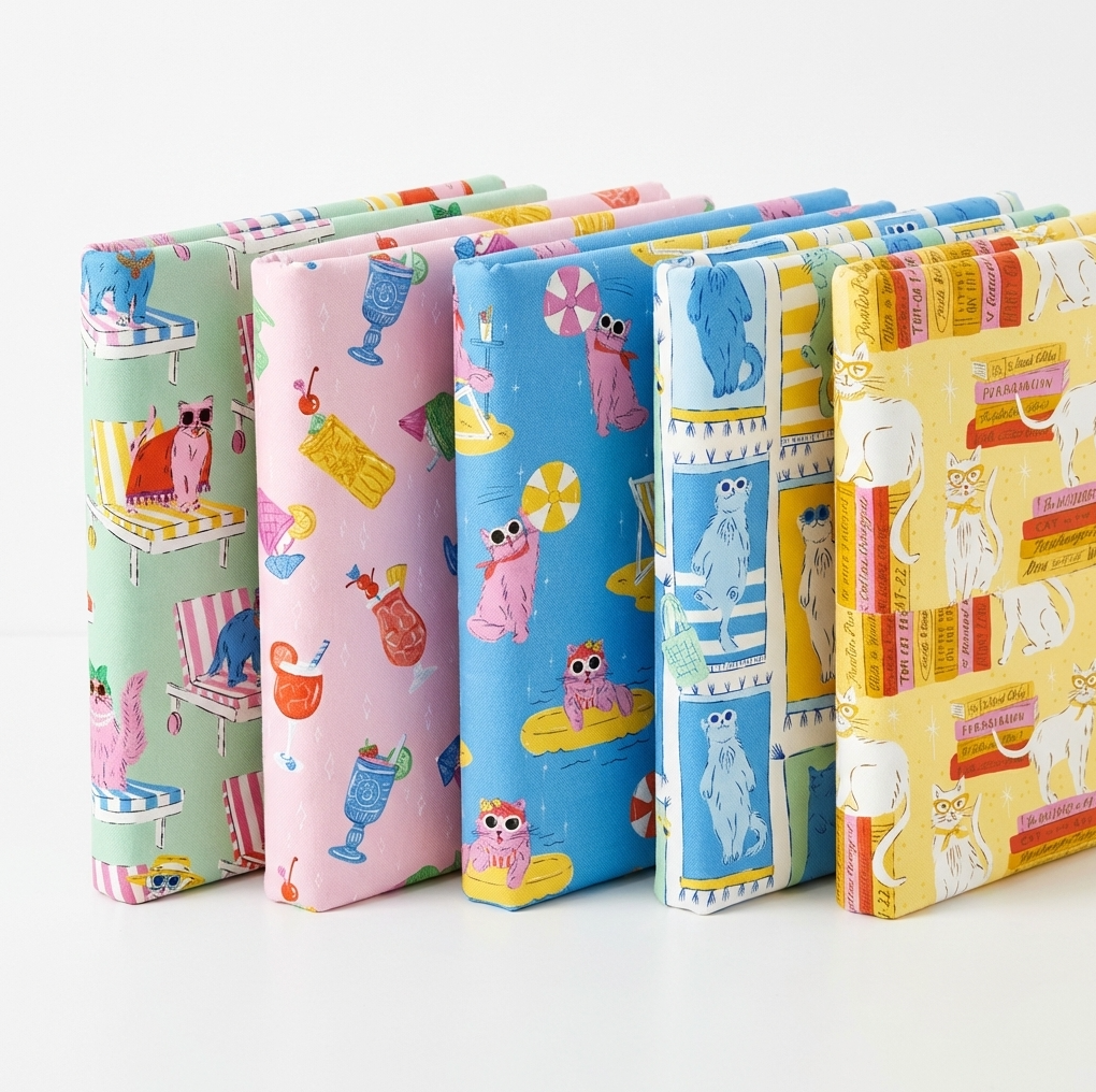 Poolside Purrfection Bundle, 5-Piece Coordinated Cotton Fabrics