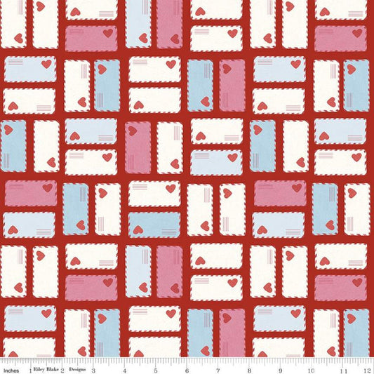 Sugar and Spice Envelopes Red - 100% Cotton - Fabric By The Yard - Sugar and Spice Collection -Lindsay Wilkes - Riley Blake Designs