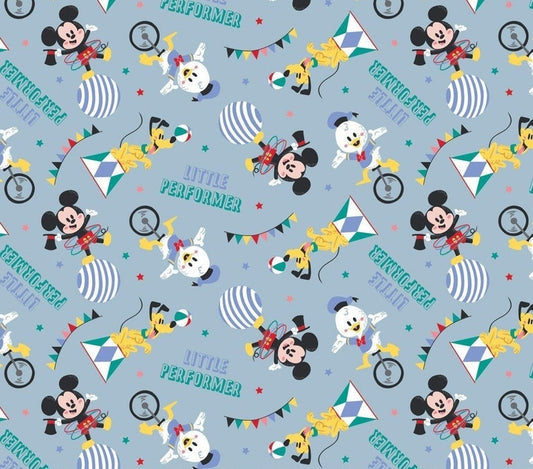 Light Blue Mickey and Friend Fabric by Camelot - Little Performer Collection - 100% Cotton - Sold by the Yard