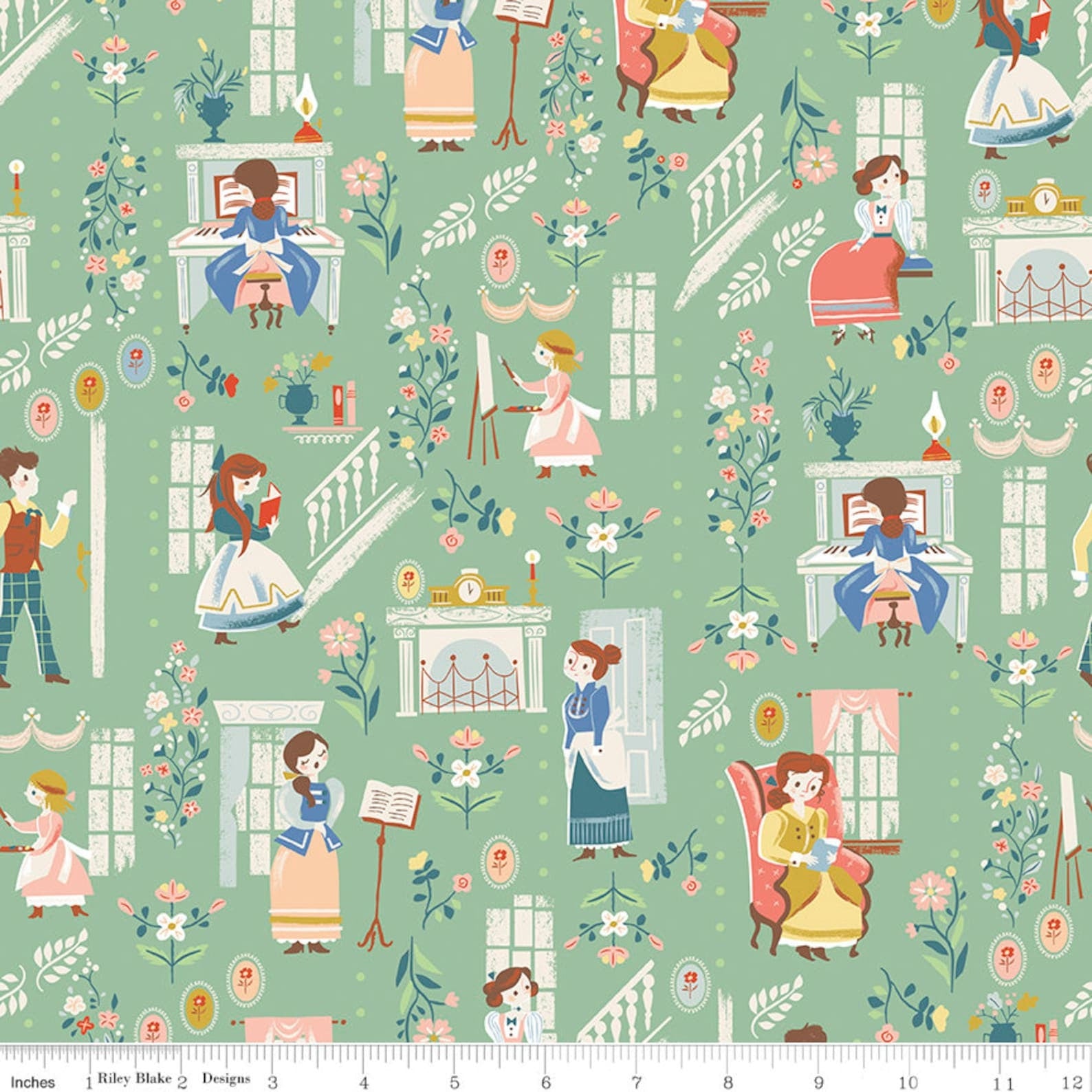 Little Women In Green - Cotton Fabric - Belle - Fabric By The Yard - Little Women Collection - Riley Blake Designs